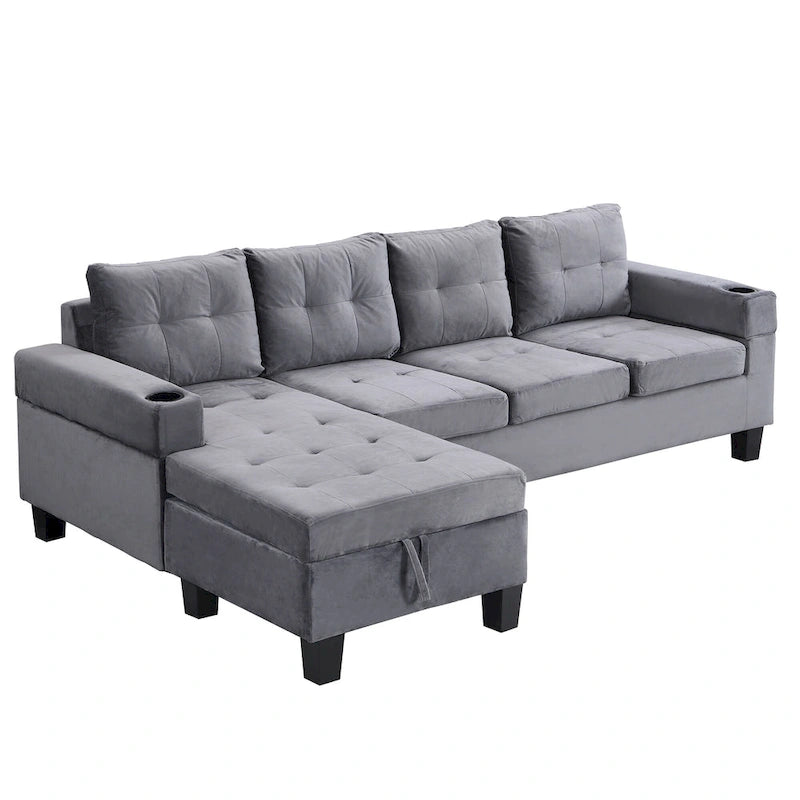 Canapé moderne 4 places gris 97.8 avec méridienne de rangement
