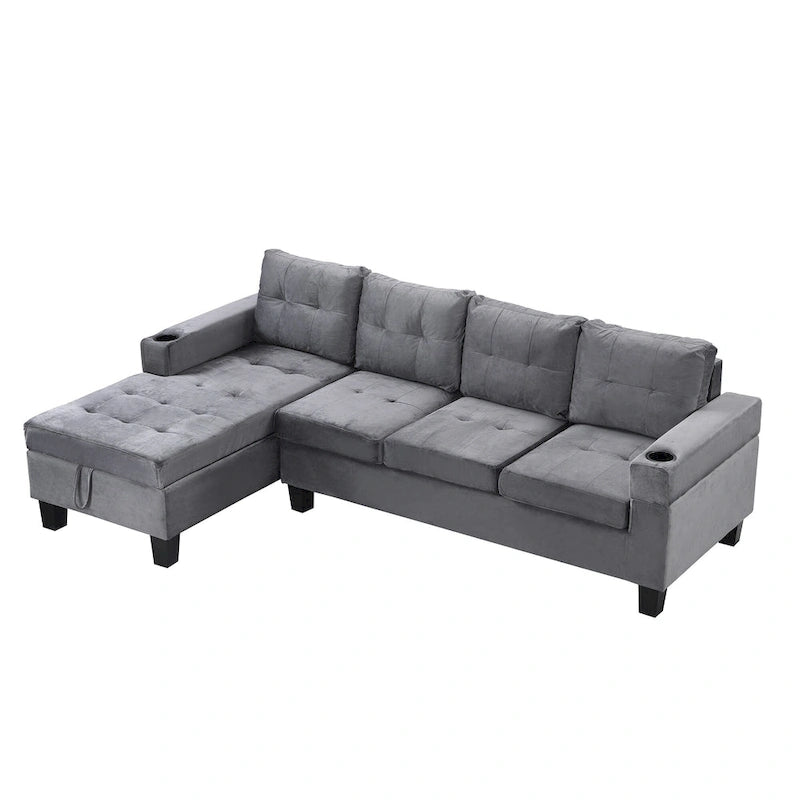 Canapé moderne 4 places gris 97.8 avec méridienne de rangement