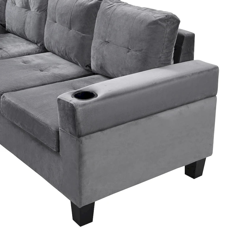 Canapé moderne 4 places gris 97.8 avec méridienne de rangement