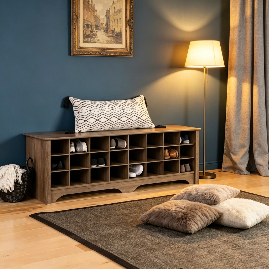 Banc de rangement à chaussures 24 paires - 39,4P x 152,4L x 51,4H cm