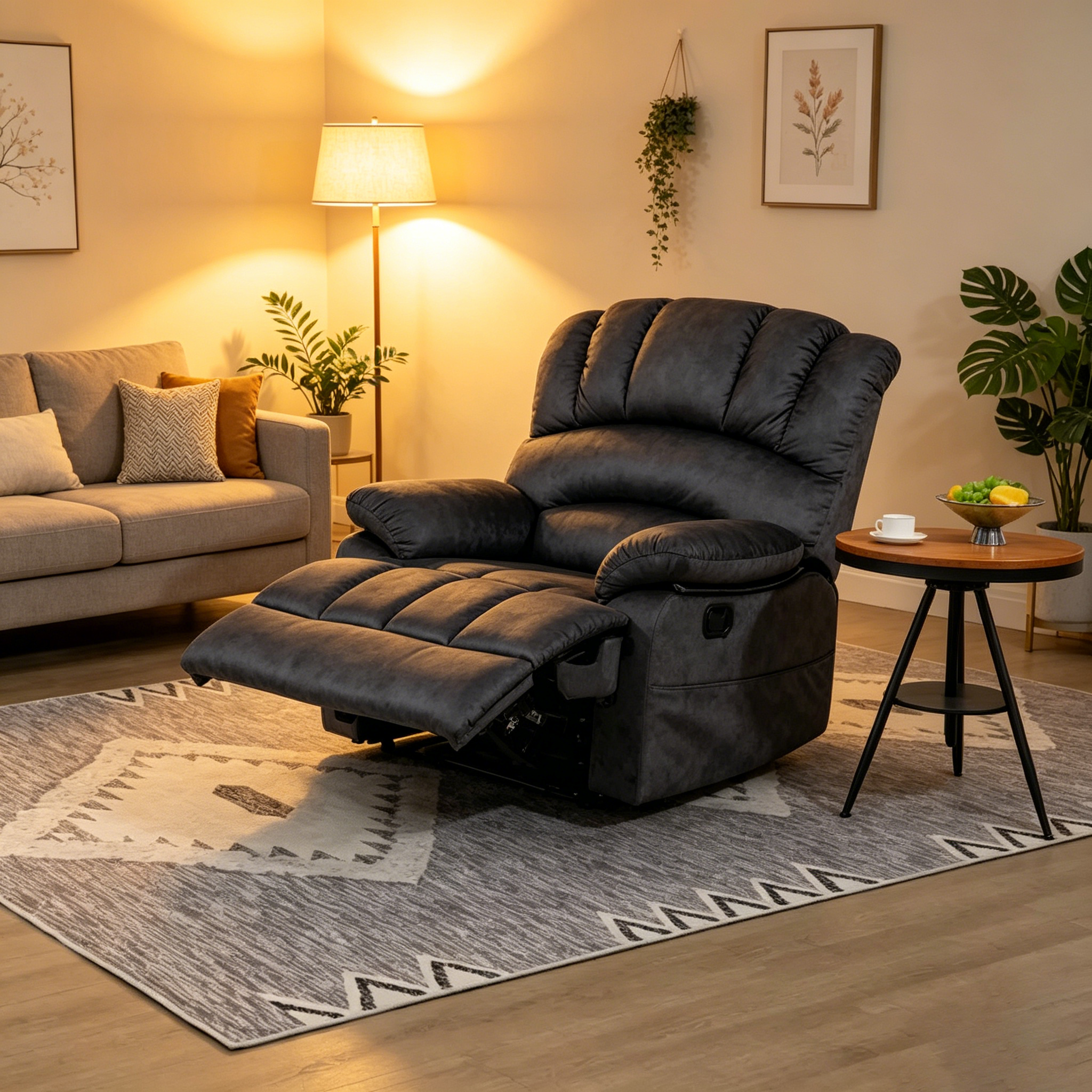 Grand fauteuil inclinable manuel en tissu pour salon
