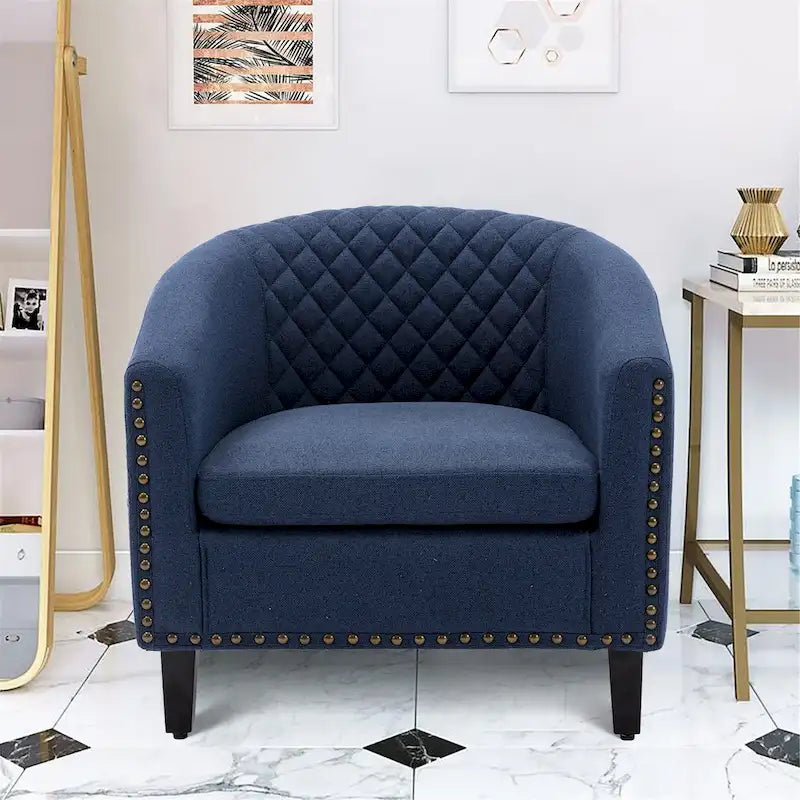Fauteuil d'appoint avec clous décoratifs et pieds en bois massif pour salon
