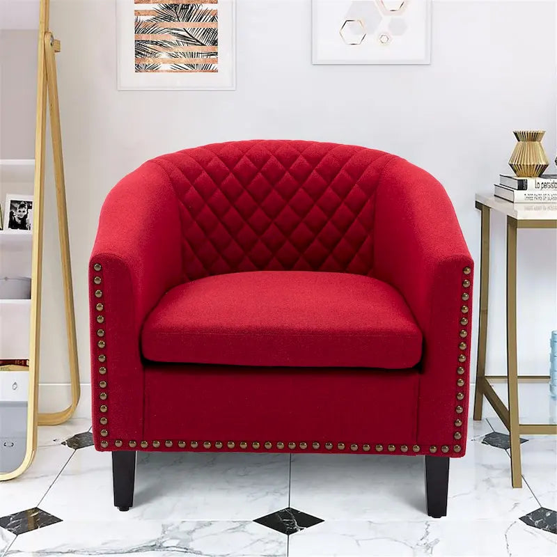 Fauteuil d'appoint avec clous décoratifs et pieds en bois massif pour salon