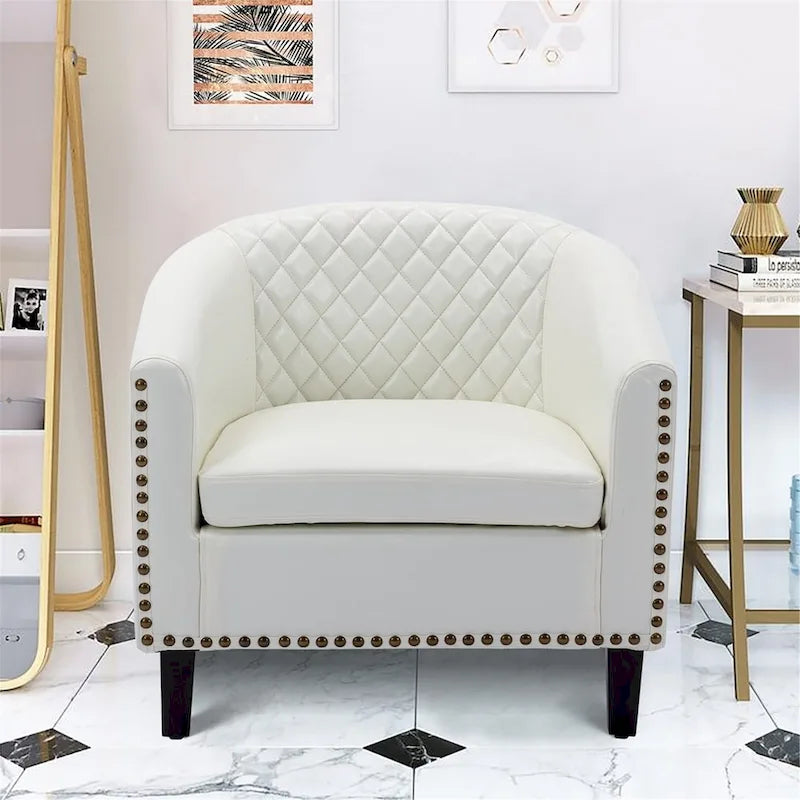 Fauteuil d'appoint avec clous décoratifs et pieds en bois massif pour salon
