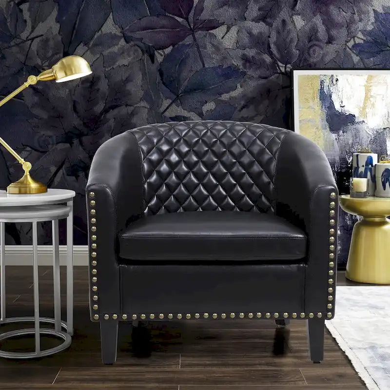 Fauteuil d'appoint avec clous décoratifs et pieds en bois massif pour salon