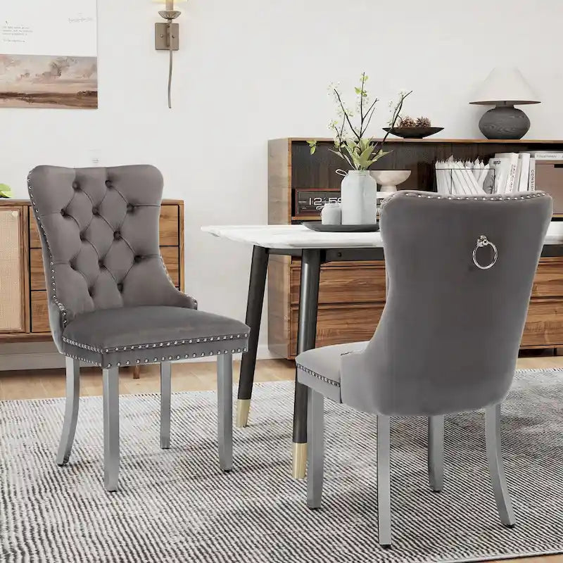 Chaises de salle à manger en velours, chaises de salle à manger capitonnées avec dossier boutonné, garniture cloutée, chaises d'appoint rembourrées pour cuisine