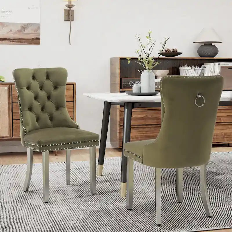 Chaises de salle à manger en velours, chaises de salle à manger capitonnées avec dossier boutonné, garniture cloutée, chaises d'appoint rembourrées pour cuisine