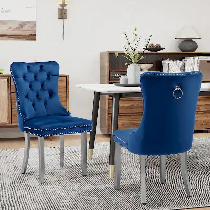 Chaises de salle à manger en velours, chaises de salle à manger capitonnées avec dossier boutonné, garniture cloutée, chaises d'appoint rembourrées pour cuisine