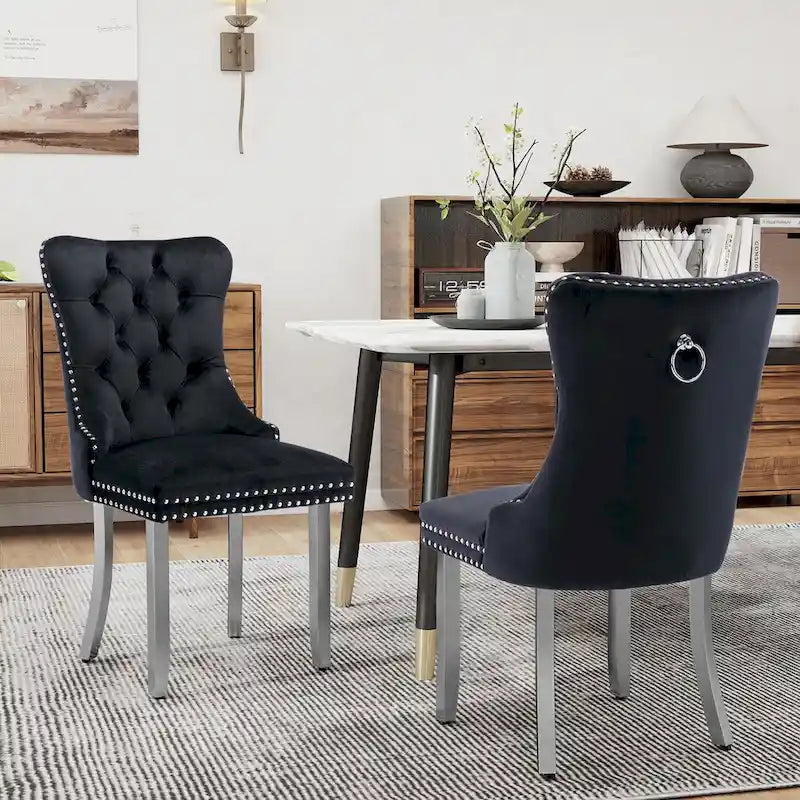 Chaises de salle à manger en velours, chaises de salle à manger capitonnées avec dossier boutonné, garniture cloutée, chaises d'appoint rembourrées pour cuisine
