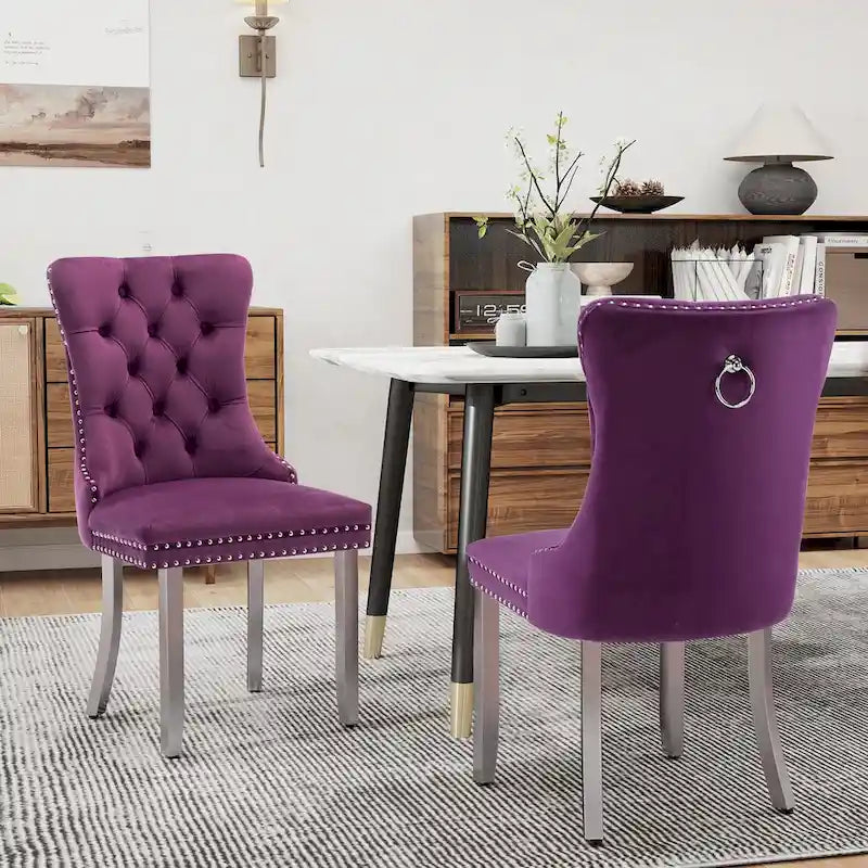 Chaises de salle à manger en velours, chaises de salle à manger capitonnées avec dossier boutonné, garniture cloutée, chaises d'appoint rembourrées pour cuisine