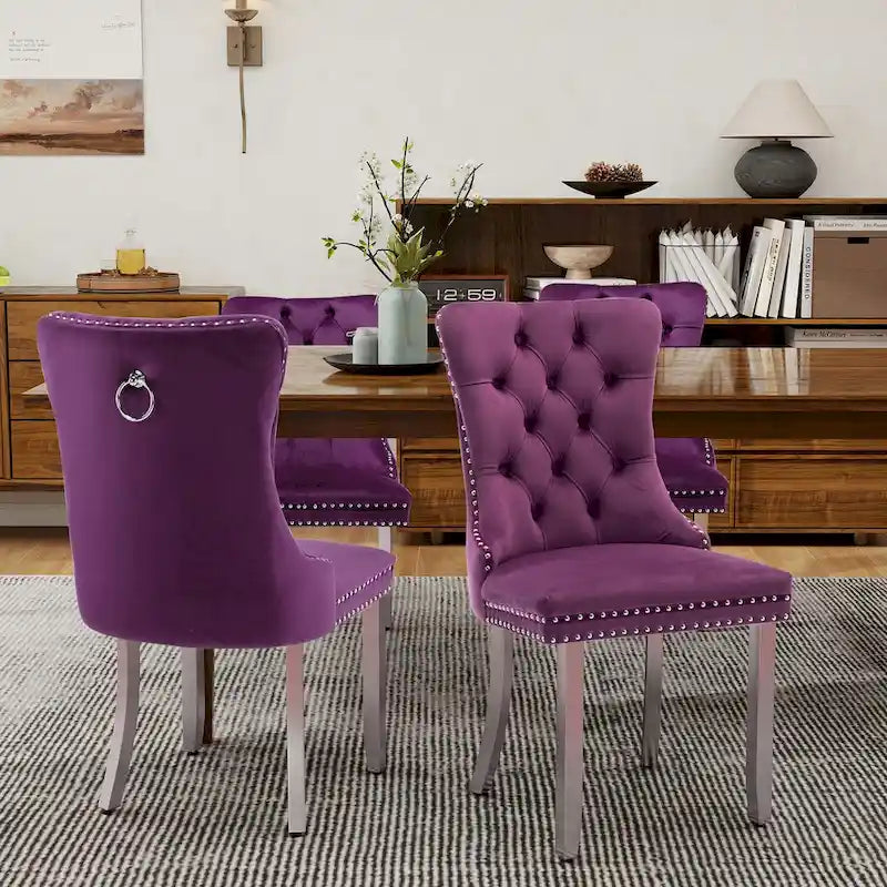 Chaises de salle à manger en velours, chaises de salle à manger capitonnées avec dossier boutonné, garniture cloutée, chaises d'appoint rembourrées pour cuisine