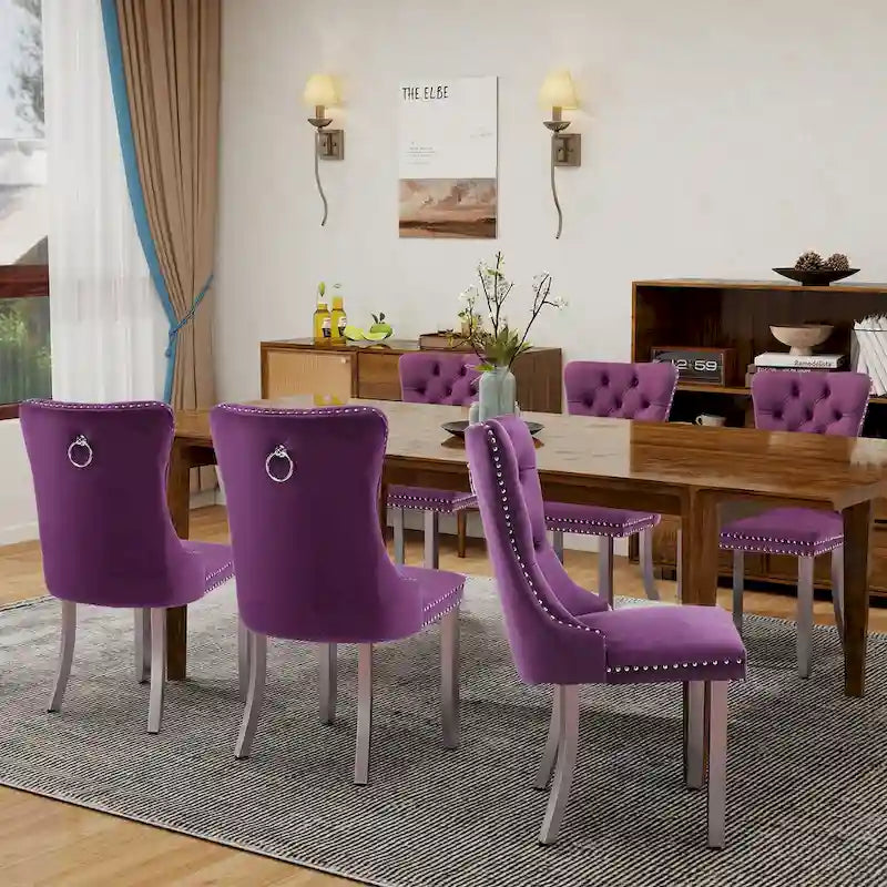 Chaises de salle à manger en velours, chaises de salle à manger capitonnées avec dossier boutonné, garniture cloutée, chaises d'appoint rembourrées pour cuisine