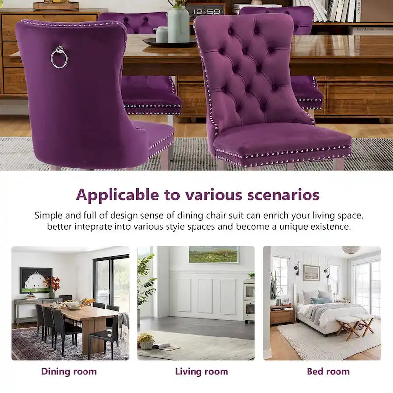 Chaises de salle à manger en velours, chaises de salle à manger capitonnées avec dossier boutonné, garniture cloutée, chaises d'appoint rembourrées pour cuisine