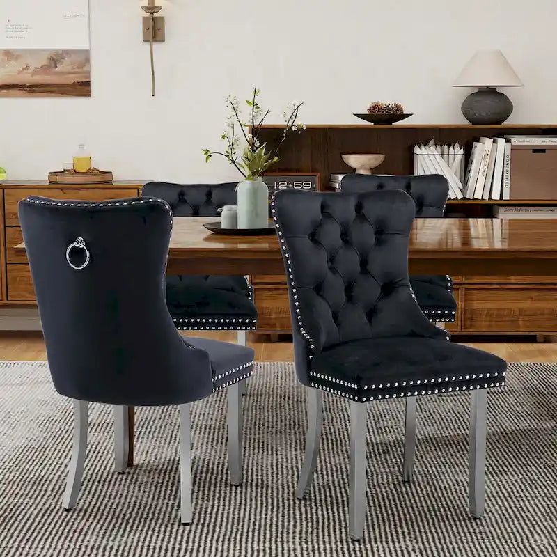 Chaises de salle à manger en velours, chaises de salle à manger capitonnées avec dossier boutonné, garniture cloutée, chaises d'appoint rembourrées pour cuisine