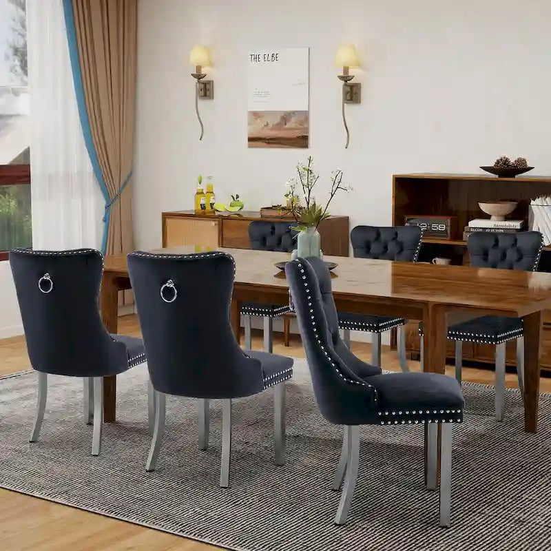 Chaises de salle à manger en velours, chaises de salle à manger capitonnées avec dossier boutonné, garniture cloutée, chaises d'appoint rembourrées pour cuisine