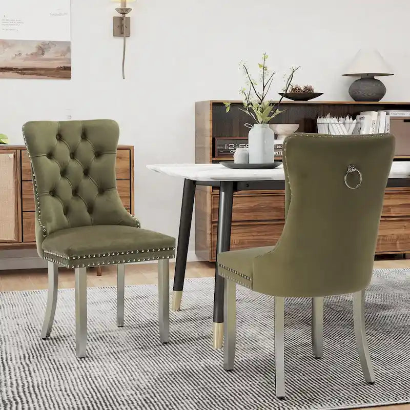 Chaises de salle à manger en velours, chaises de salle à manger capitonnées avec dossier boutonné, garniture cloutée, chaises d'appoint rembourrées pour cuisine