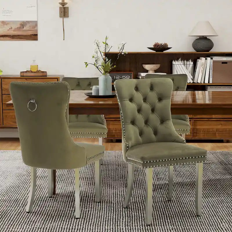 Chaises de salle à manger en velours, chaises de salle à manger capitonnées avec dossier boutonné, garniture cloutée, chaises d'appoint rembourrées pour cuisine