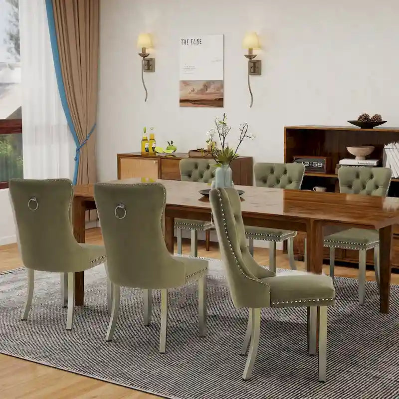 Chaises de salle à manger en velours, chaises de salle à manger capitonnées avec dossier boutonné, garniture cloutée, chaises d'appoint rembourrées pour cuisine