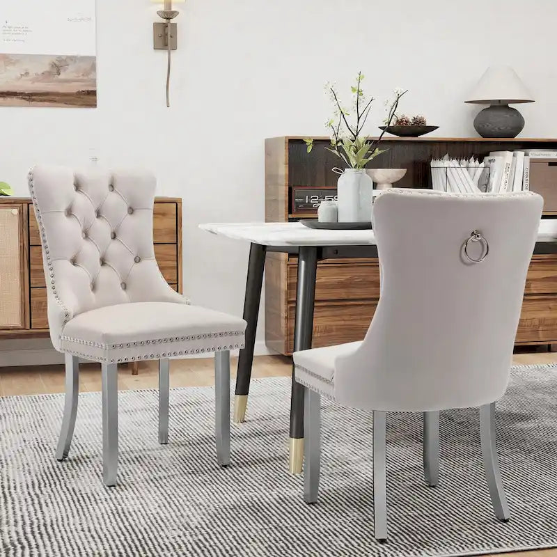 Chaises de salle à manger en velours, chaises de salle à manger capitonnées avec dossier boutonné, garniture cloutée, chaises d'appoint rembourrées pour cuisine