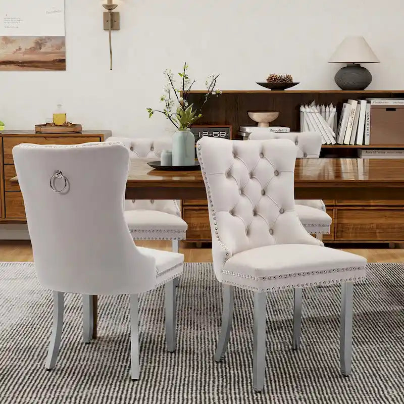 Chaises de salle à manger en velours, chaises de salle à manger capitonnées avec dossier boutonné, garniture cloutée, chaises d'appoint rembourrées pour cuisine