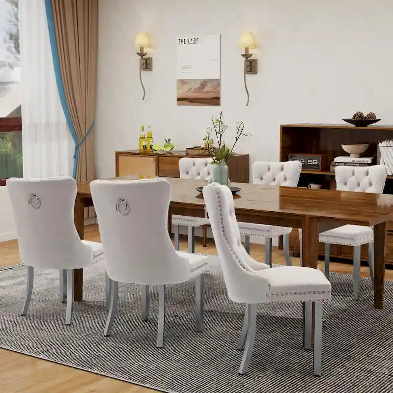 Chaises de salle à manger en velours, chaises de salle à manger capitonnées avec dossier boutonné, garniture cloutée, chaises d'appoint rembourrées pour cuisine