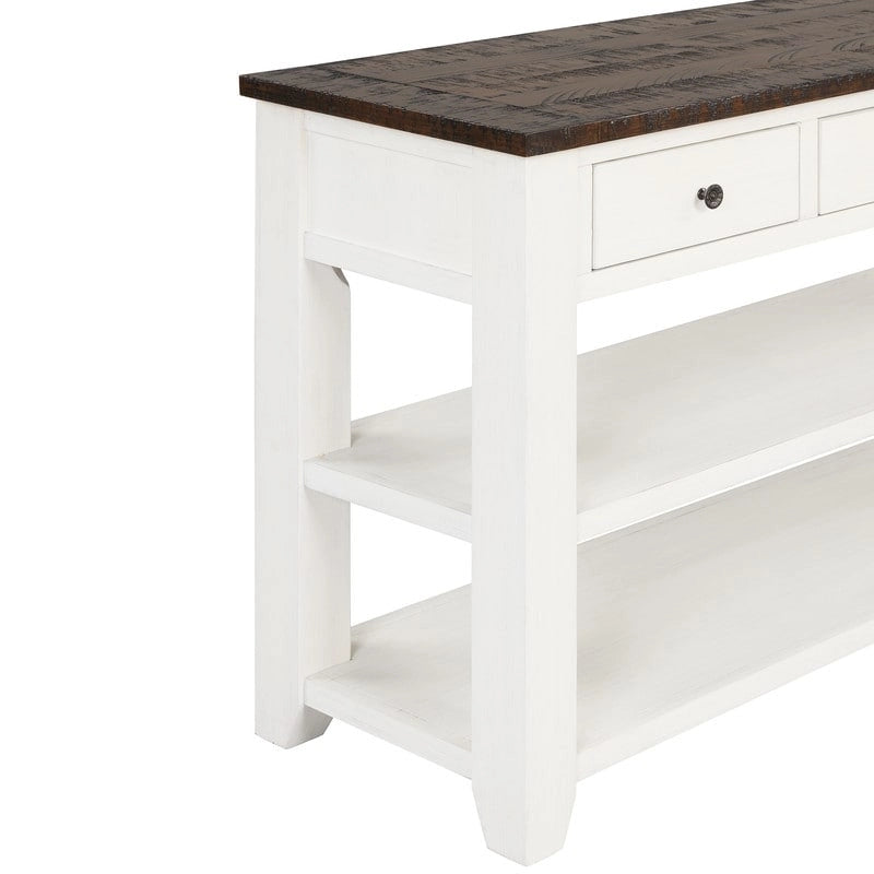 Console en bois avec 3 tiroirs de rangement et 2 étagères