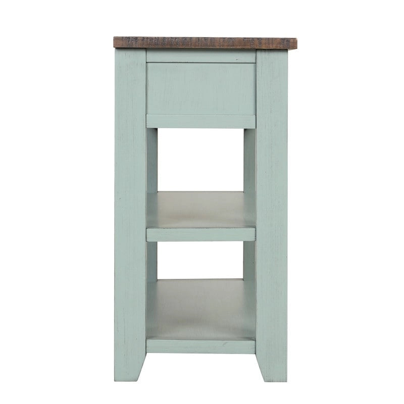Console en bois avec 3 tiroirs de rangement et 2 étagères