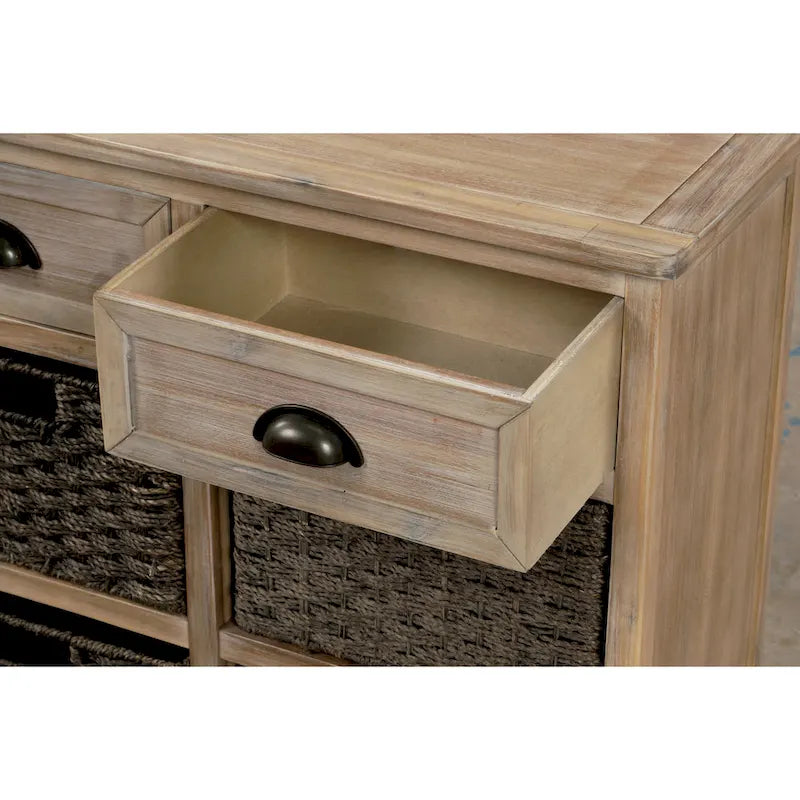 Meuble de rangement avec 2 tiroirs et 4 paniers classiques en rotin