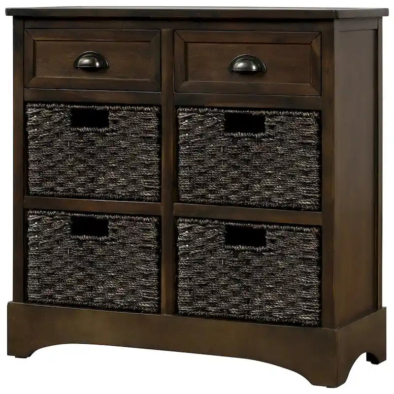 Meuble de rangement avec 2 tiroirs et 4 paniers classiques en rotin