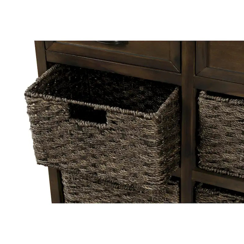 Meuble de rangement avec 2 tiroirs et 4 paniers classiques en rotin