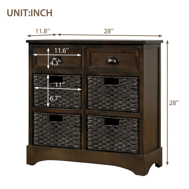 Meuble de rangement avec 2 tiroirs et 4 paniers classiques en rotin