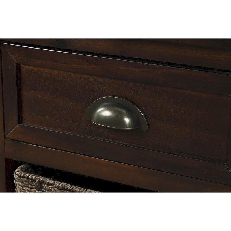 Meuble de rangement avec 2 tiroirs et 4 paniers classiques en rotin