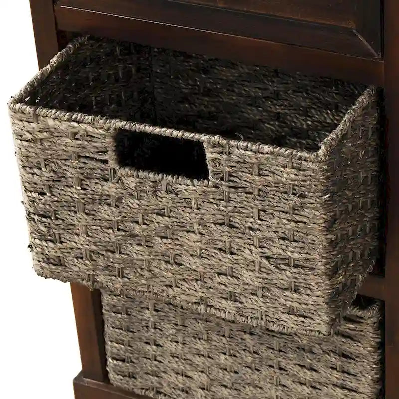 Meuble de rangement avec 2 tiroirs et 4 paniers classiques en rotin