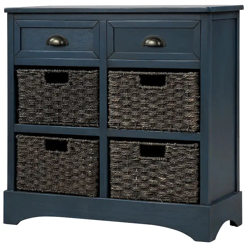 Meuble de rangement avec 2 tiroirs et 4 paniers classiques en rotin