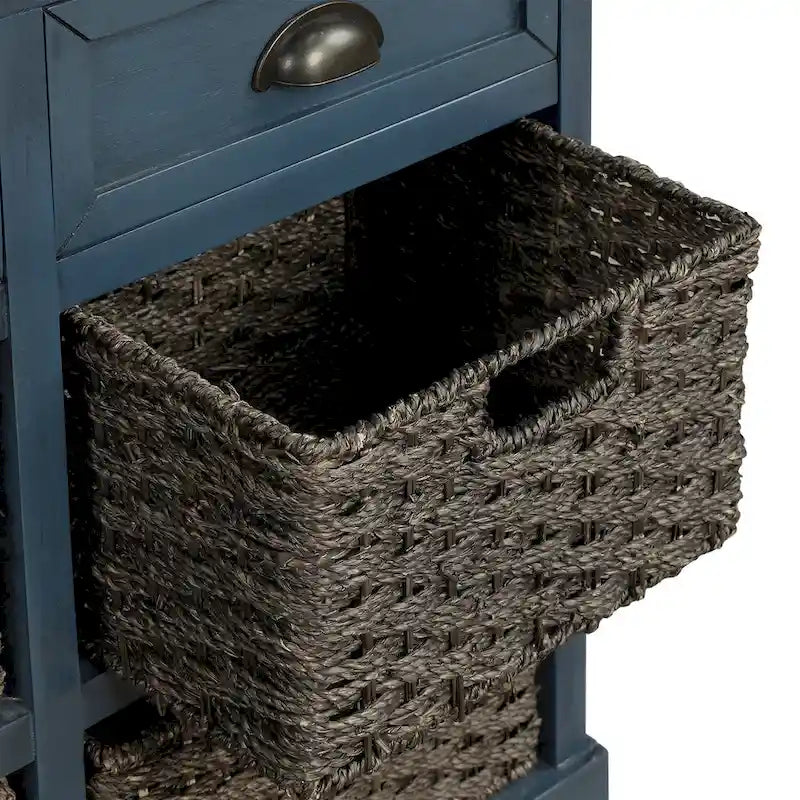 Meuble de rangement avec 2 tiroirs et 4 paniers classiques en rotin