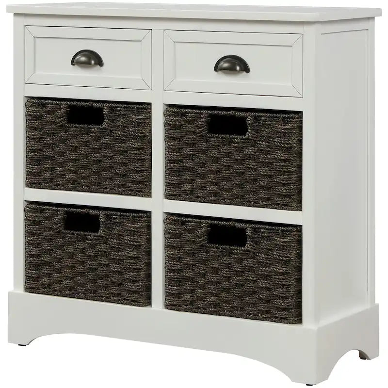 Meuble de rangement avec 2 tiroirs et 4 paniers classiques en rotin