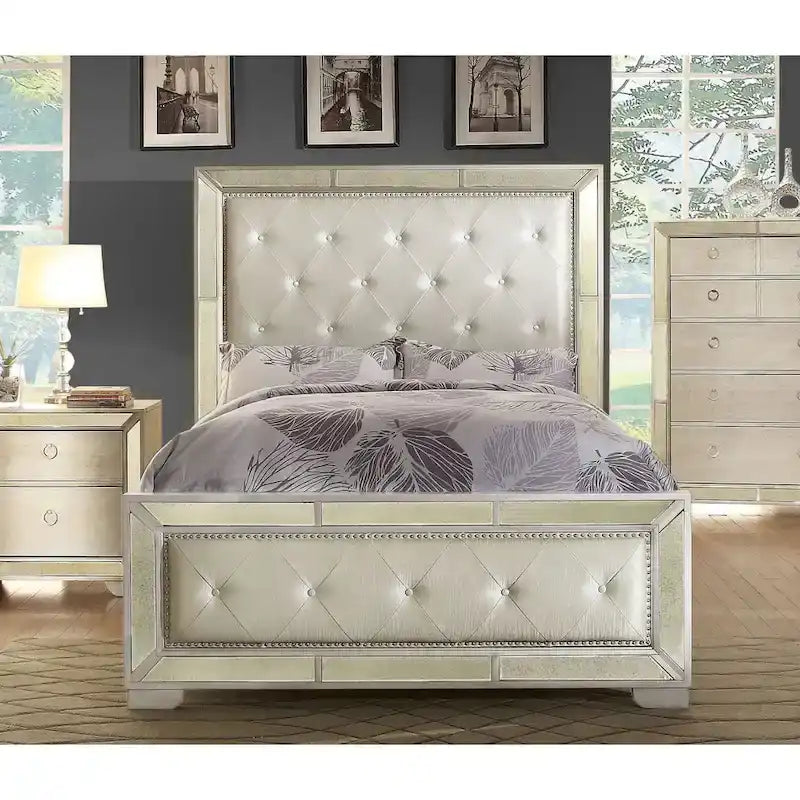Furniture of America Gevi Modern Gold Faux Leather Padded Panel Bed