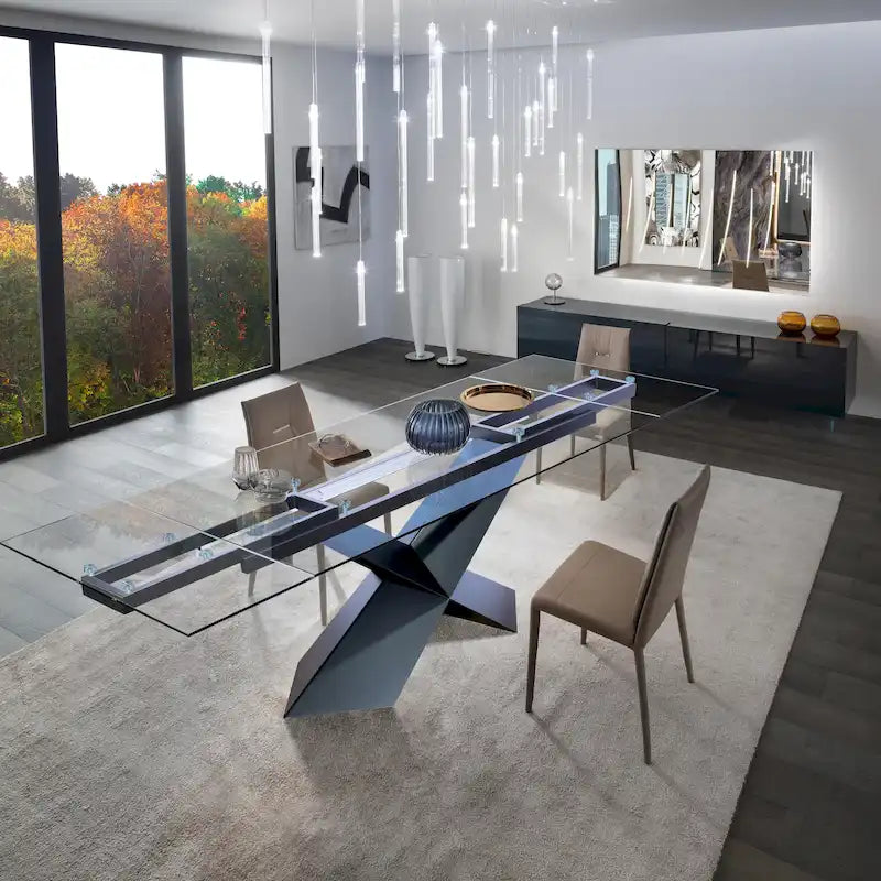 Table à manger extensible avec plateau en verre transparent - 106.3*35.43*29.53