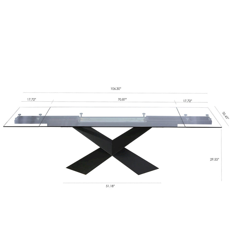 Table à manger extensible avec plateau en verre transparent - 106.3*35.43*29.53