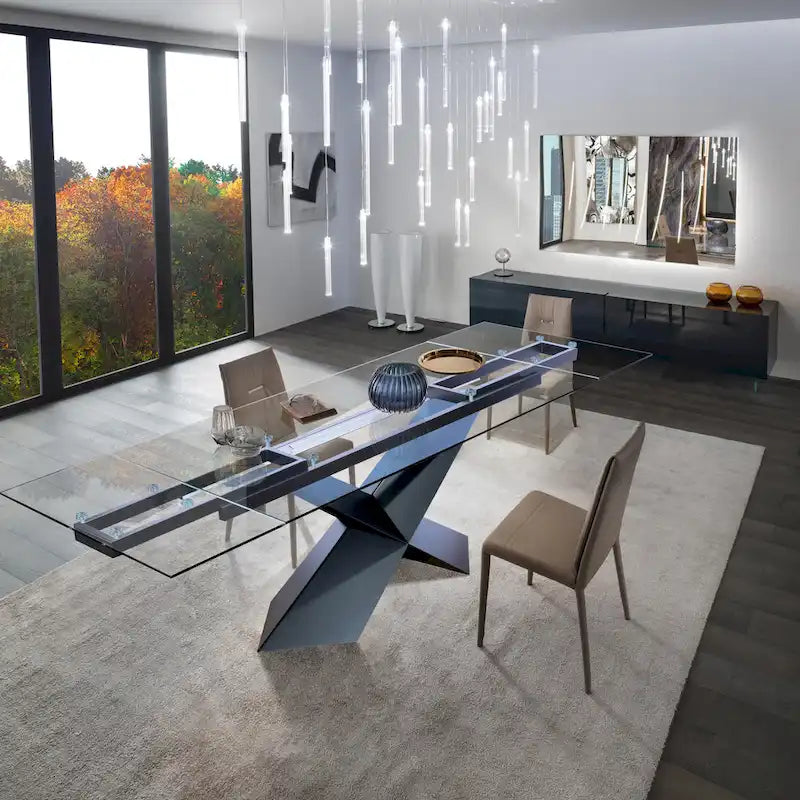 Table à manger extensible avec plateau en verre transparent - 106.3*35.43*29.53