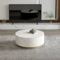 Table basse ronde moderne avec plateau imitation marbre et 2 tiroirs
