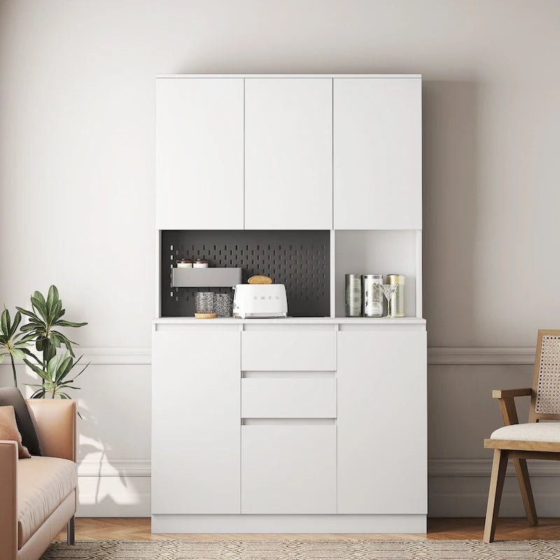 74 Armoire de cuisine autoportante avec 6 portes, 3 étagères et 2 tiroirs, rangement pour buanderie