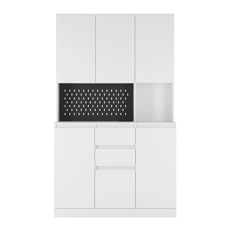 74 Armoire de cuisine autoportante avec 6 portes, 3 étagères et 2 tiroirs, rangement pour buanderie