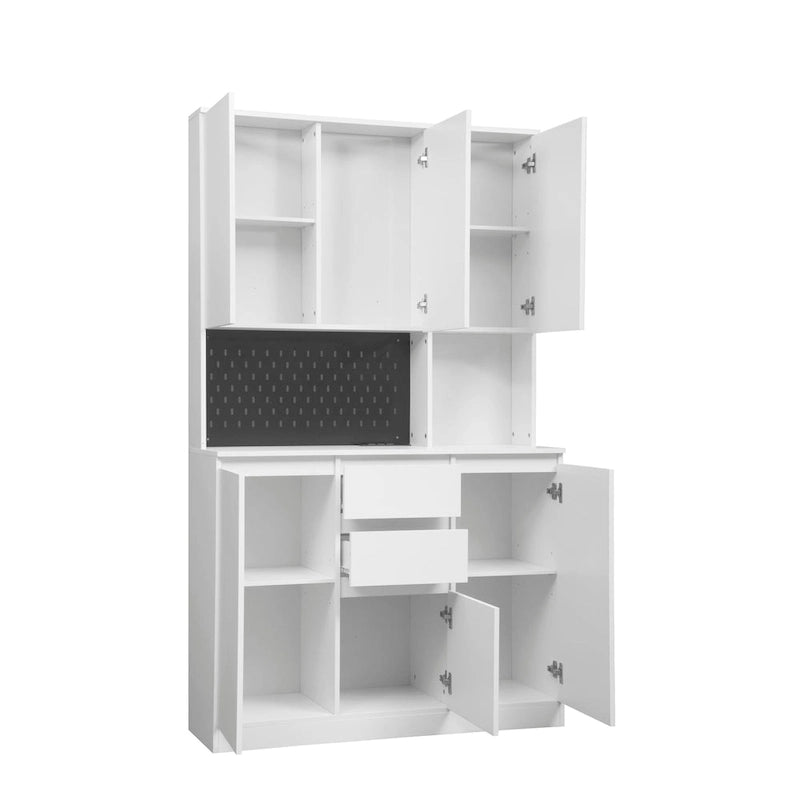 74 Armoire de cuisine autoportante avec 6 portes, 3 étagères et 2 tiroirs, rangement pour buanderie