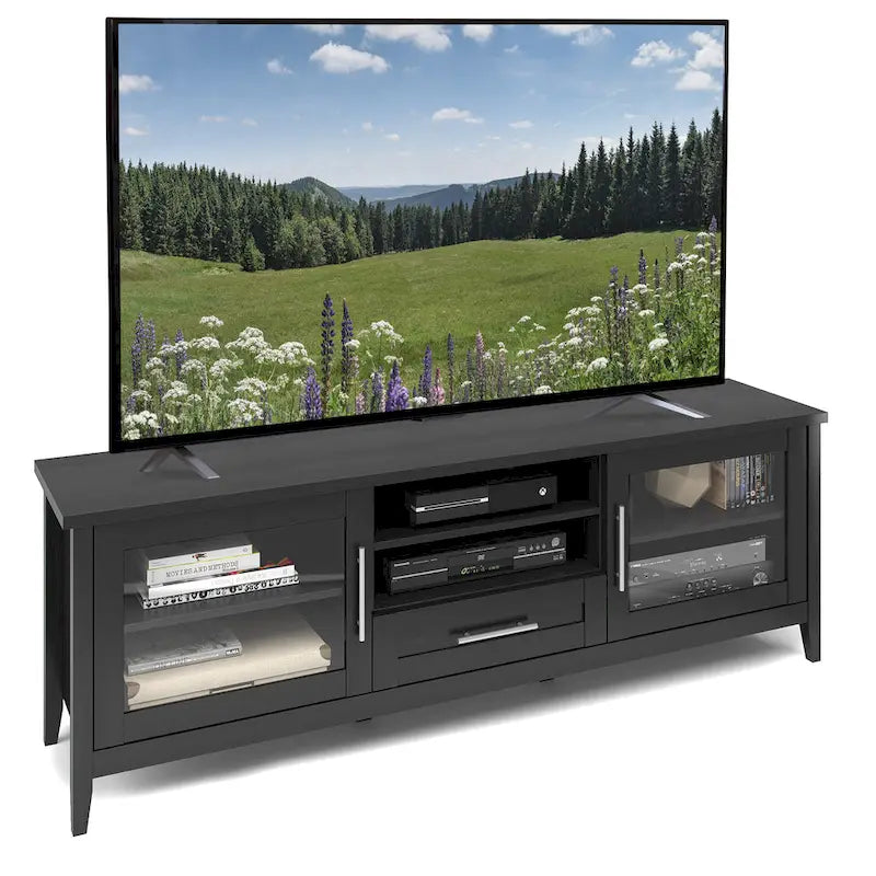Meuble TV avec portes vitrées, pour téléviseurs jusqu'à 85 pouces