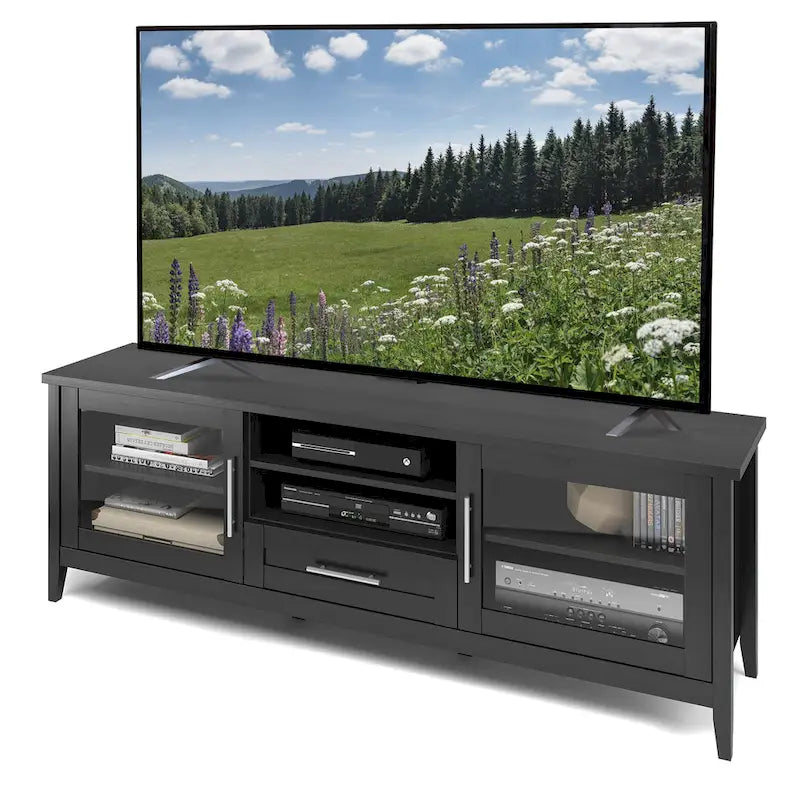 Meuble TV avec portes vitrées, pour téléviseurs jusqu'à 85 pouces
