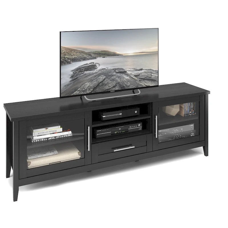 Meuble TV avec portes vitrées, pour téléviseurs jusqu'à 85 pouces