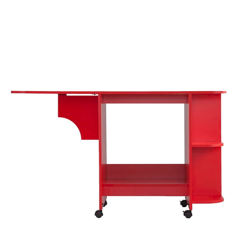 Table de couture/station de bricolage pliante roulante rouge de style campagnard