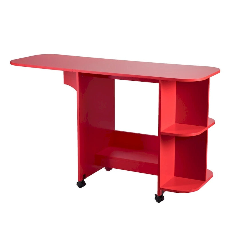 Table de couture/station de bricolage pliante roulante rouge de style campagnard