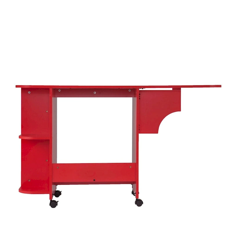 Table de couture/station de bricolage pliante roulante rouge de style campagnard
